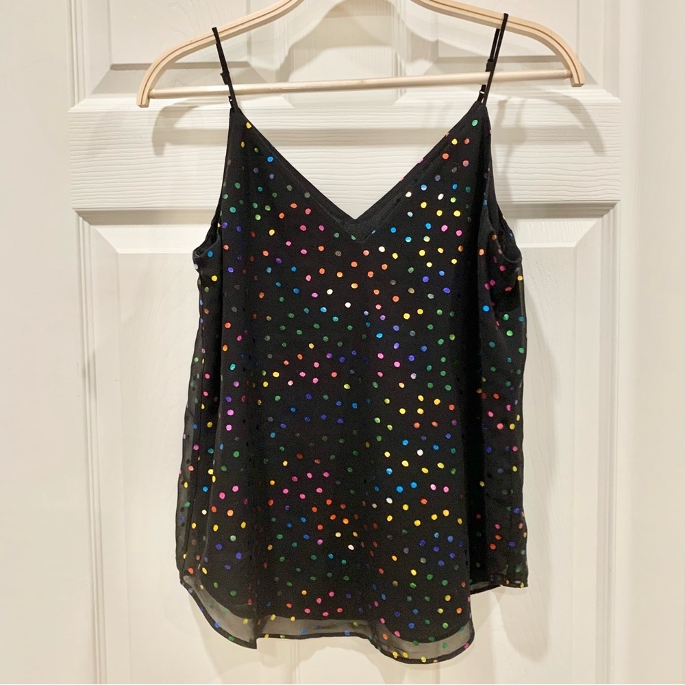 EXPRESS Black Rainbow Metallic Polka Dot Chiffon Downtown Cami Top